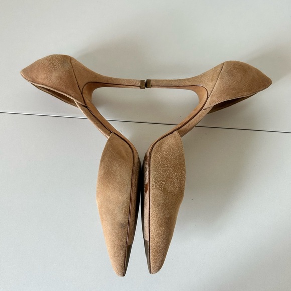 Vince Celeste Suede D’Orsay Pointed Toe Cream Neutral Beige 3.5” Pump Size 8.5 8 - Picture 2 of 8